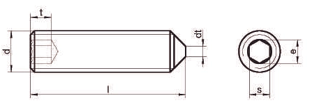 Чертеж винта установочного DIN 914 A2 A4 с внутренним шестигранником с острым концом