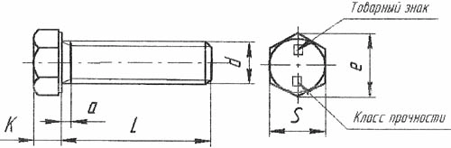Чертеж болта с шестигранной головкой DIN 961 A2 с мелкой резьбой