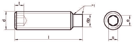 Чертеж винта установочного DIN 915 A2 A4 с внутренним шестигранником с цилиндрическим концом