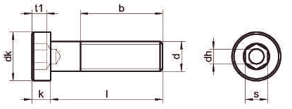 Чертеж винта с низкой цилиндрической головкой DIN 6912 A2 A4 и внутренним шестигранником