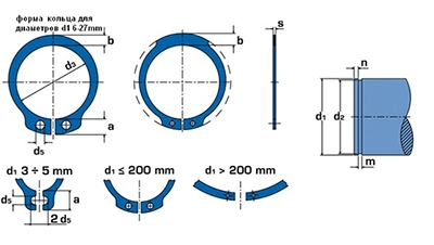 Чертеж кольца стопорного наружного DIN 471 А2 (для вала)