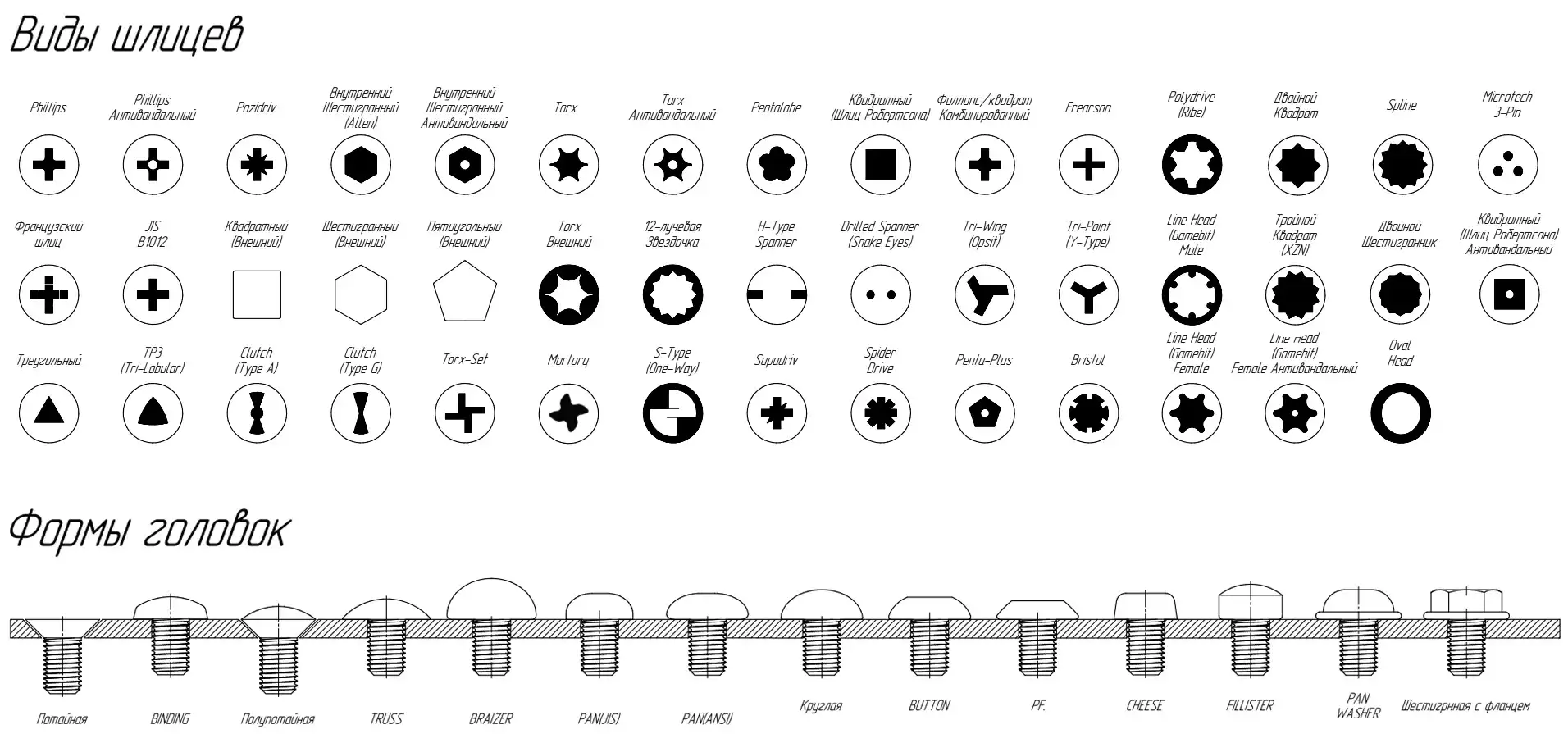 Фото формы головок и виды шлицев изделий изготовленных методом холодной высадки в «Трайв»