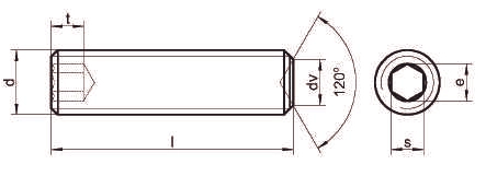 Чертеж винта установочного DIN 916 A2 A4 с внутренним шестигранником с засверленным концом