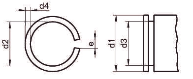Чертеж кольца стопорного круглого сечения DIN 7993 ФОРМА A пружинные, для валов